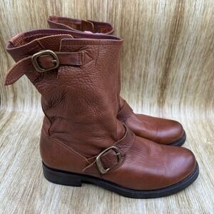 Frye Veronica Short Slouch Women's Size 9 B Brown Leather Buckle Moto Mid Calf